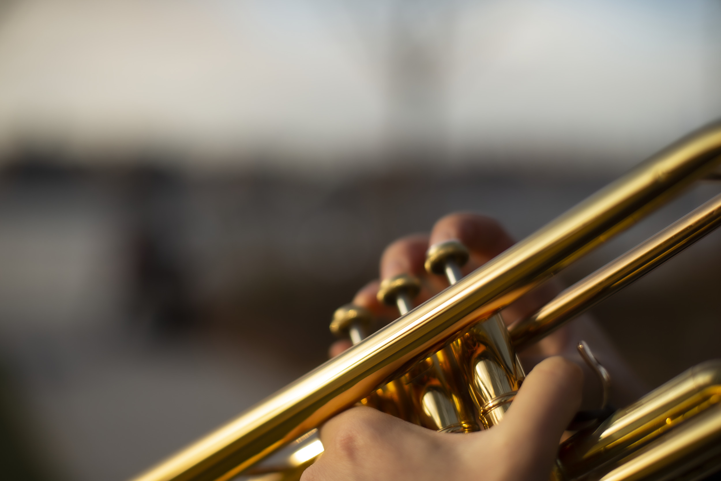 a close up of Bell Thompson's trumpet