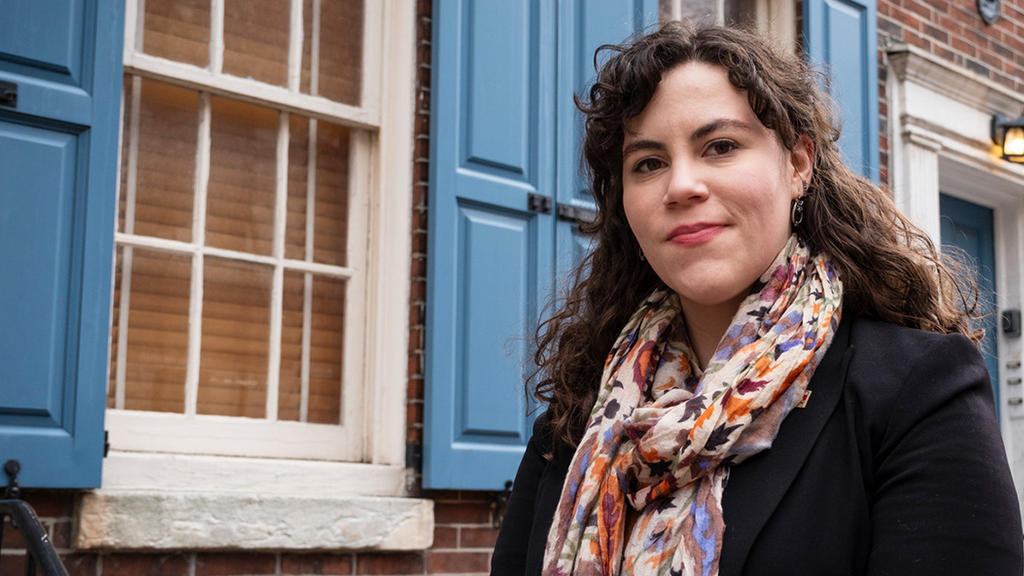 Erin Agnew on a city street.