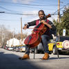 Rivers with his cello in the streets of Philadelphia, PA.